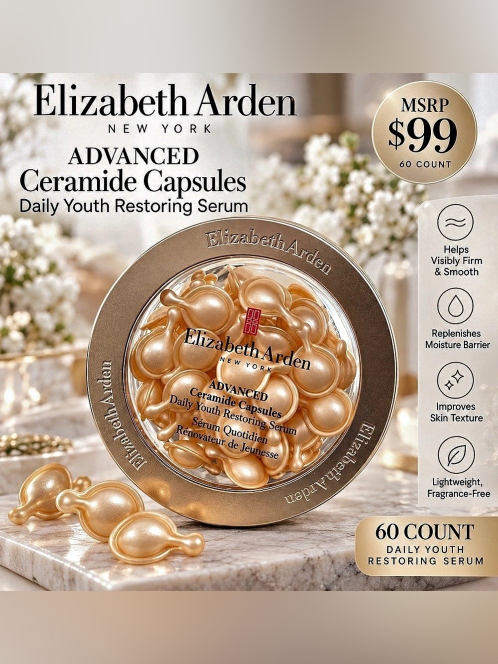 Elizabeth Arden Advanced Ceramide Capsules Daily Youth Restoring Serum 60 Count
